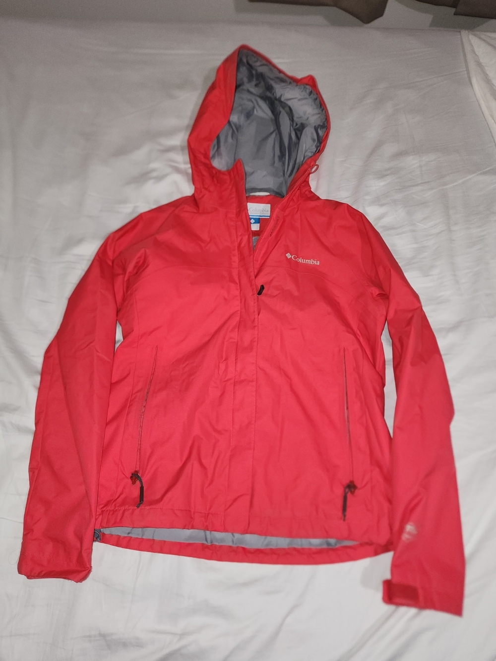 Columbia Arcadia Women's Coral-Red Hooded Rain Jacket - Size XS